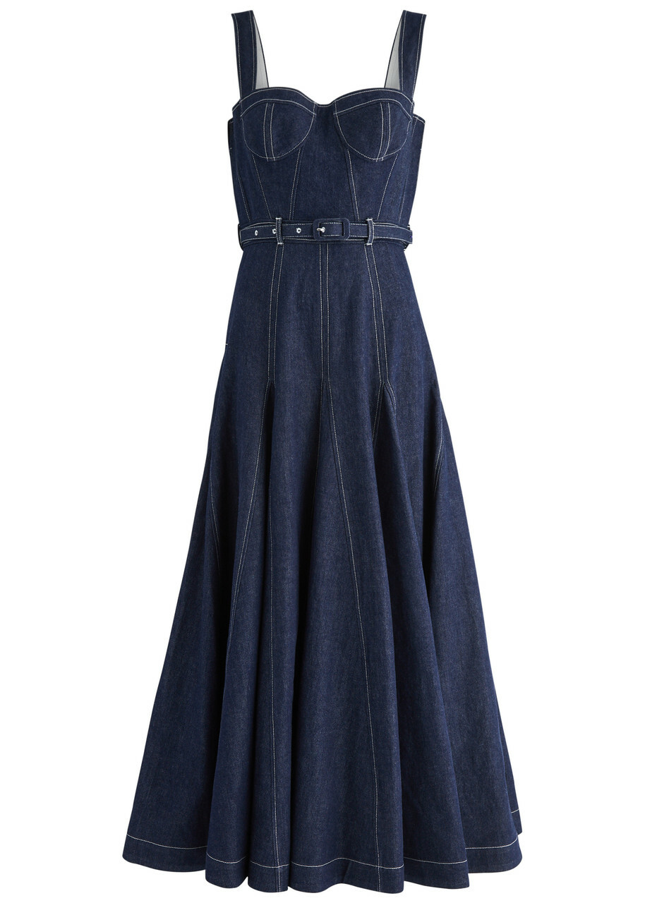 Huishan Zhang Keya Denim Maxi Dress Blue