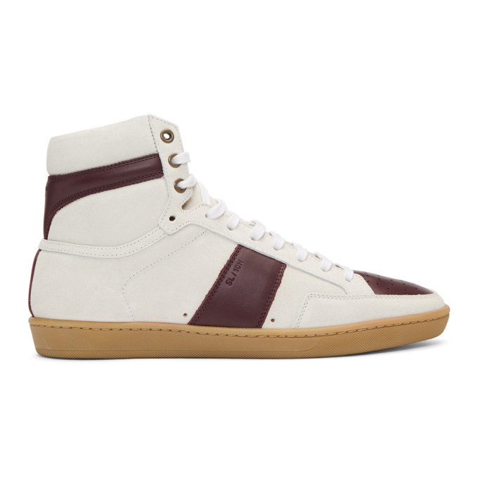Photo: Saint Laurent White and Burgundy Court Classic SL/10 High-Top Sneakers