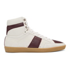 Saint Laurent White and Burgundy Court Classic SL/10 High-Top Sneakers
