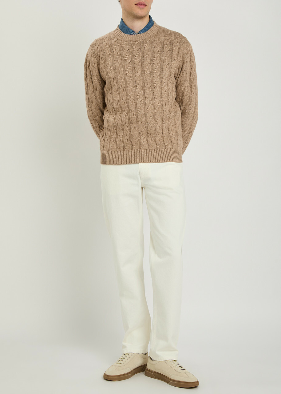 Zegna Cable-knit Linen-blend Jumper Brown