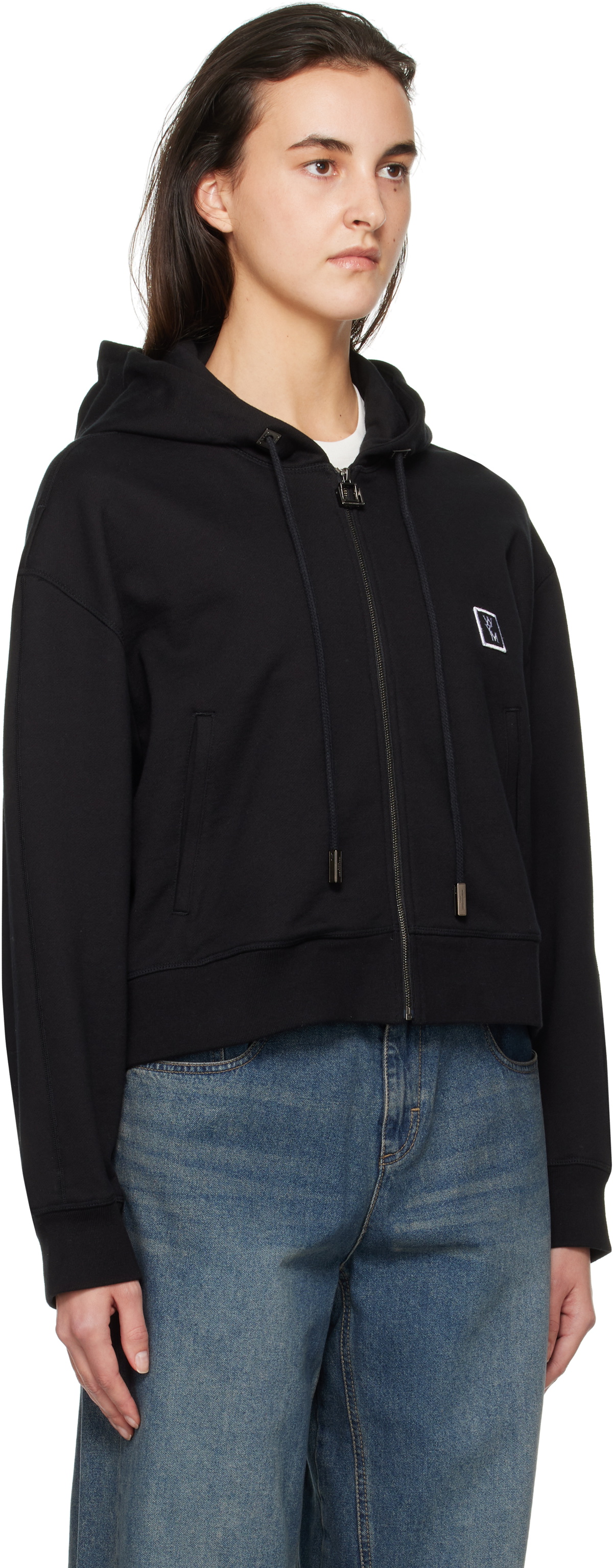 WOOYOUNGMI Black Back Logo Hooded Zip-Up Hoodie