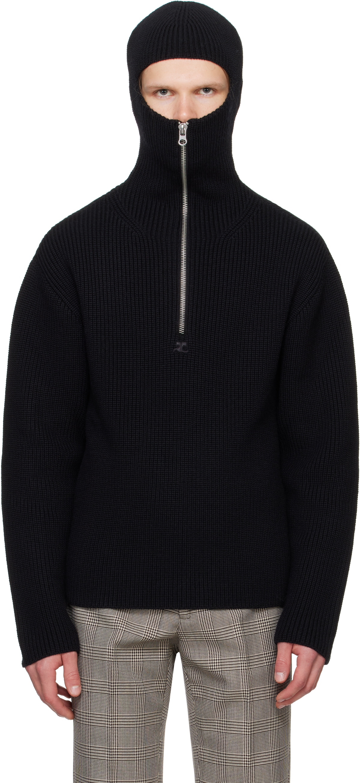 Courrèges Black Ribbed Wool Hoodie