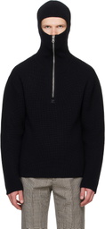 Courrèges Black Ribbed Wool Hoodie