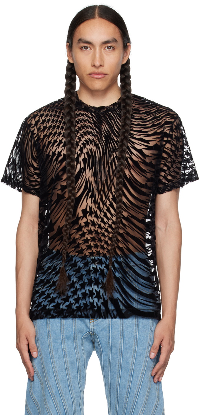 Mugler Black Flocked Star T-Shirt Mugler