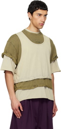We11done Off-White & Green Triple Layered Washed T-shirt