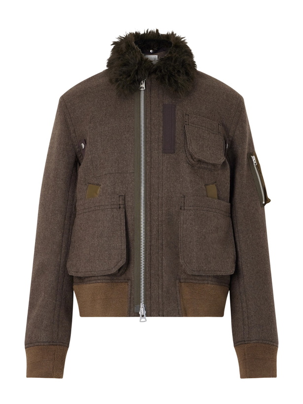 Photo: Sacai - Melton Plush-Trimmed Wool Blouson Jacket - Brown