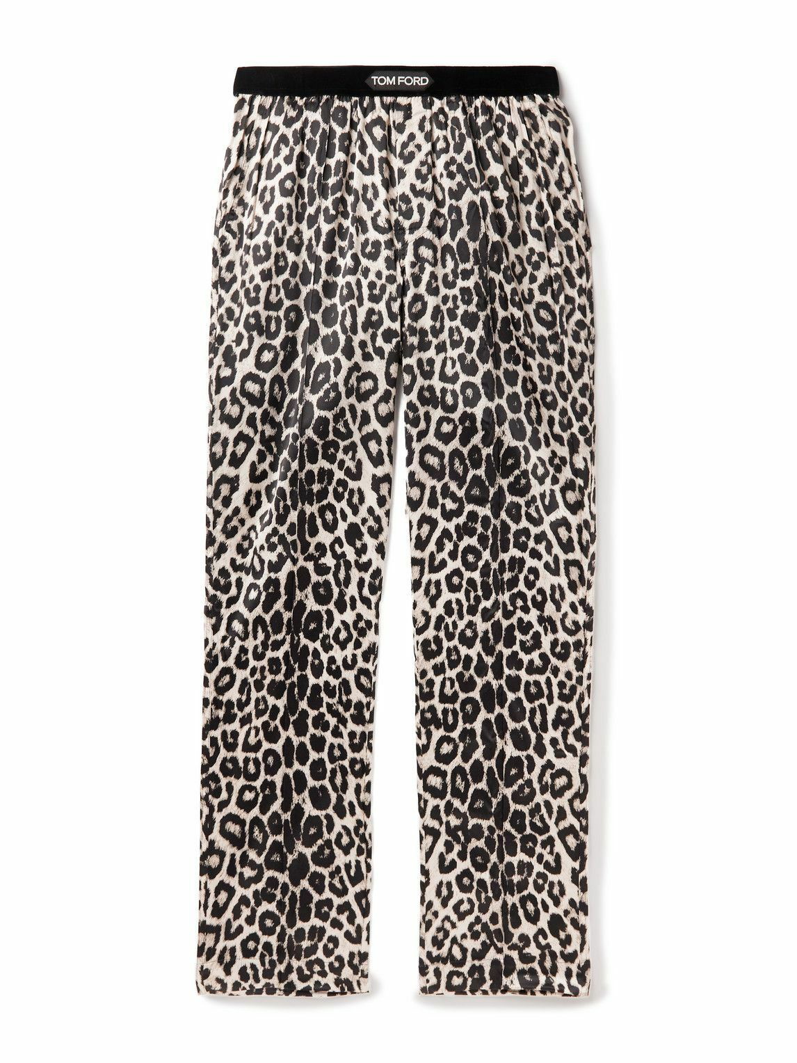 TOM FORD Velvet-trimmed leopard-print stretch-silk satin pants