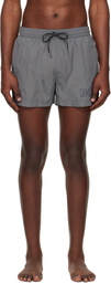BOSS Gray Outline Logo Print Swim Shorts