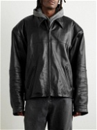 Balenciaga - Cocoon Kick Oversized Logo-Debossed Leather Jacket - Black
