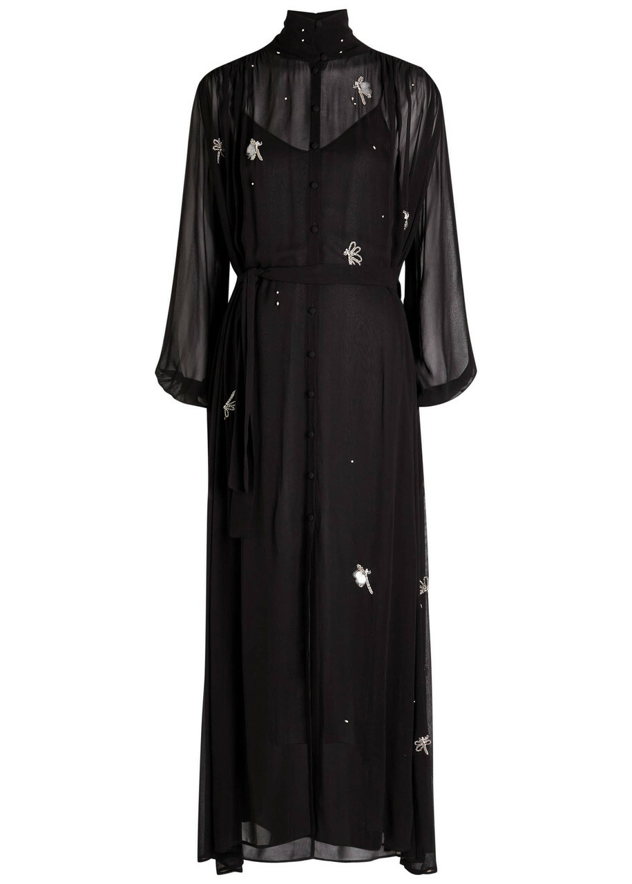 Forte_forte Embellished Chiffon Midi Shirt Dress Black