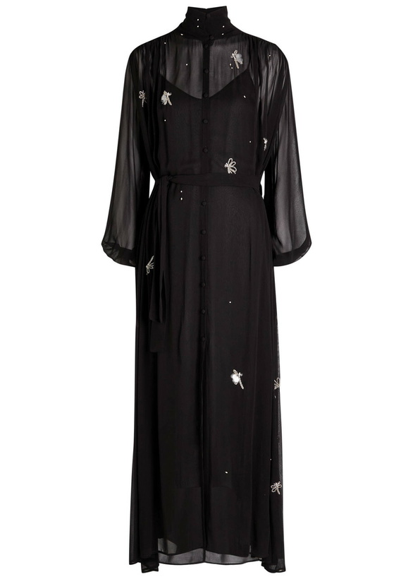 Photo: Forte_forte Embellished Chiffon Midi Shirt Dress Black