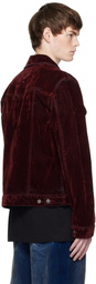 COÛT DE LA LIBERTÉ Burgundy Johnny Stretch Suede Denim Trucker Jacket