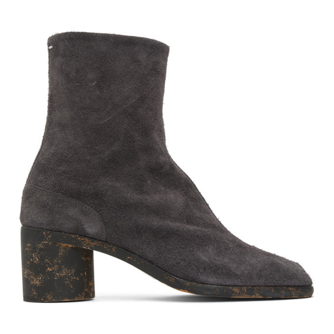 Photo: Maison Margiela Grey Suede Mid Heel Tabi Boots