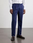 Brunello Cucinelli - Straight-Leg Pleated Cotton-Blend Twill Suit Trousers - Blue