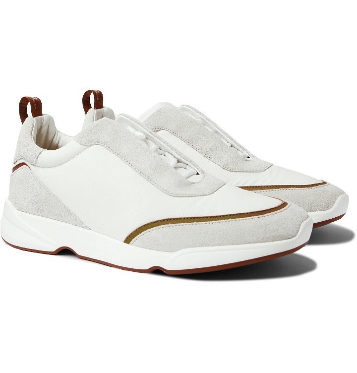 Photo: Loro Piana - Modular Walk Leather-Trimmed Canvas and Suede Sneakers - White