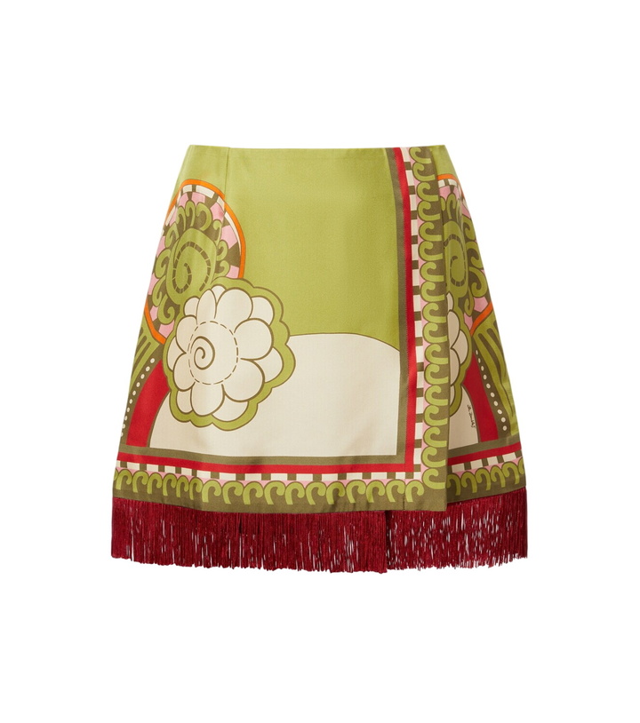 Photo: La DoubleJ Printed fringe-trimmed silk miniskirt