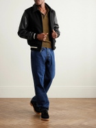Golden Bear - Leather and Wool-Blend Felt Varsity Jacket - Black