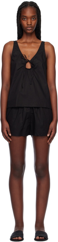 Photo: Deiji Studios Black U Shape Cotton Tank Top & Shorts Set