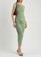 Norma Kamali Diana One-shoulder Ruched Jersey Midi Dress Mid Green
