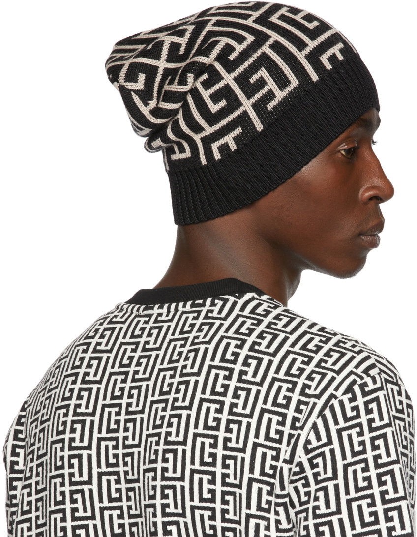 Wool headband with large Balmain monogram black - Women
