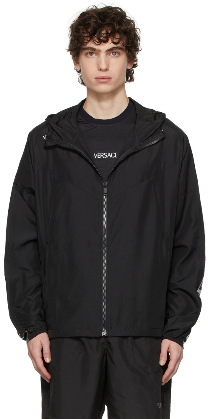 Versace Underwear Black Greca Windbreaker Jacket Versace Underwear