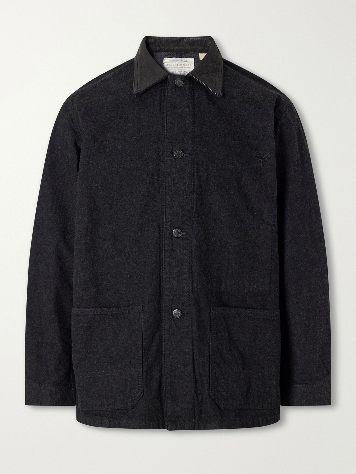 ジャケット・アウター FULLCOUNT OILD DENIM TAILORED JACKET 40 FULLCOUNT - Leather-Trimmed Denim Jacket - Black FULLCOUNT