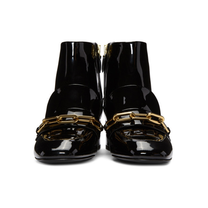 Burberry link detail outlet patent leather ankle boots