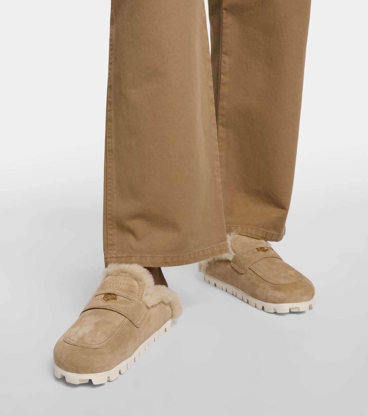 Miu Miu Shearling-lined suede slippers