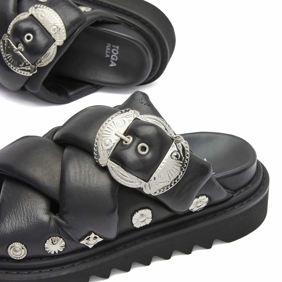 Toga Pulla Women's Platform Padded Slider Sandals in Black Toga Pulla Women's Platform Padded Slider Sandals in Black