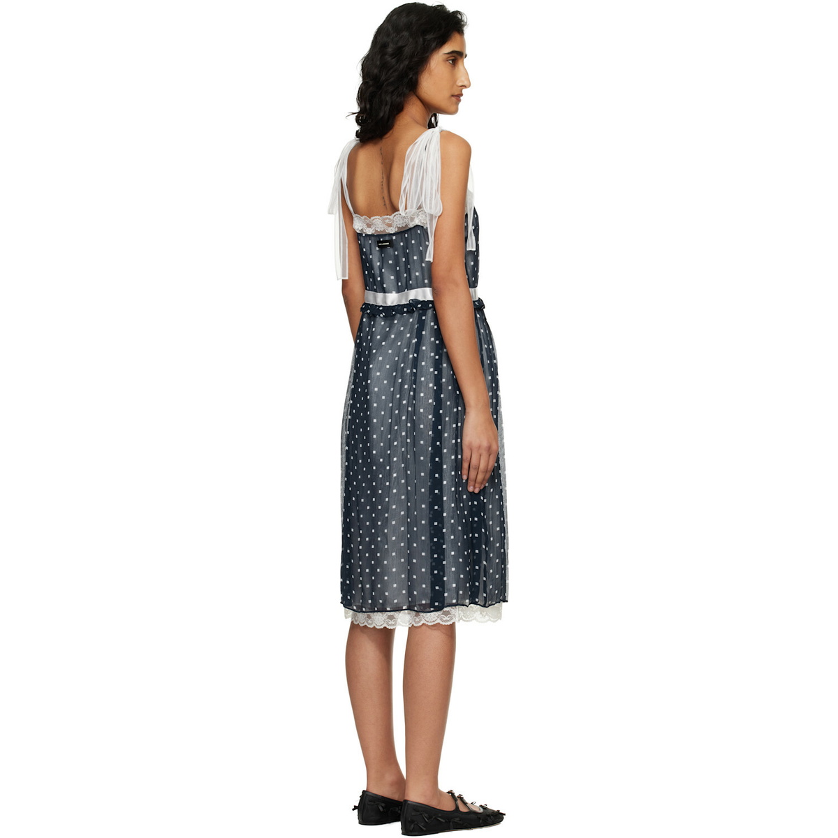 Marc Jacobs Navy Ribbon Strap Chiffon Midi Dress