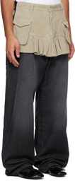 ABRA Gray & Beige Pleated Skirt Jeans