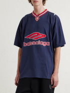 Balenciaga - Oversized Embroidered Printed Cotton-Jersey T-Shirt - Blue