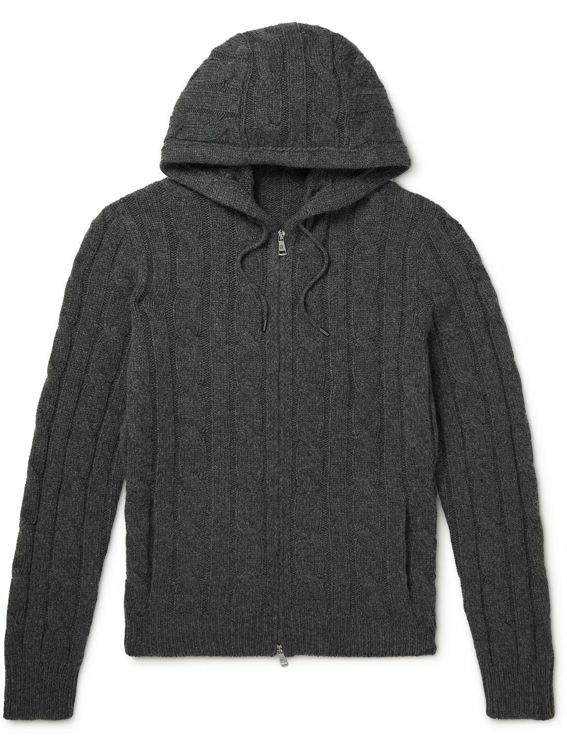 Ralph Lauren Purple label - Cable-Knit Cashmere Zip-Up Hoodie - Gray ...