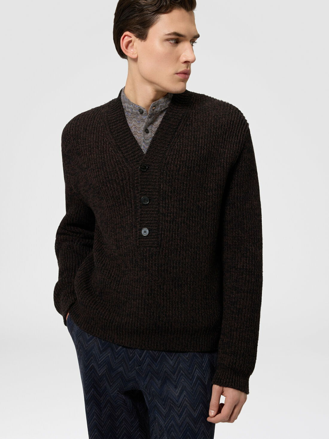 Missoni - Wool and viscose mélange V-neck pullover, Men, Brown