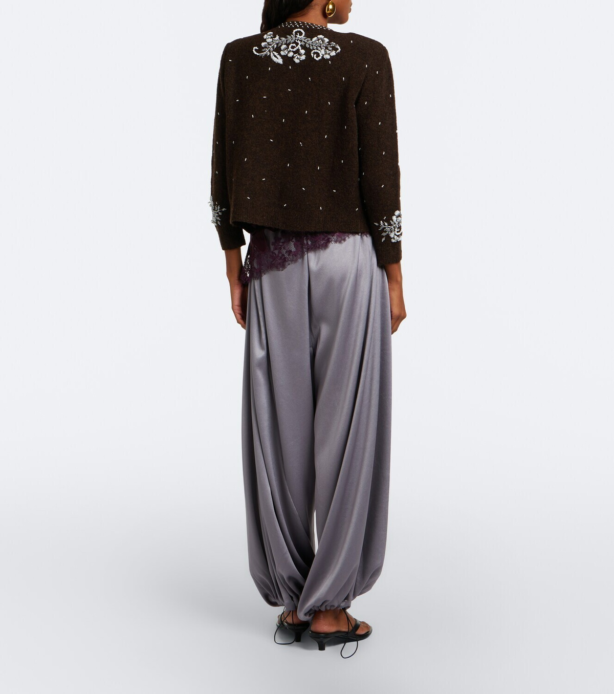 Jacques Wei Leather-trimmed satin wide-leg pants