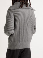 AMI PARIS - Ribbed Virgin Wool Half-Zip Sweater - Gray