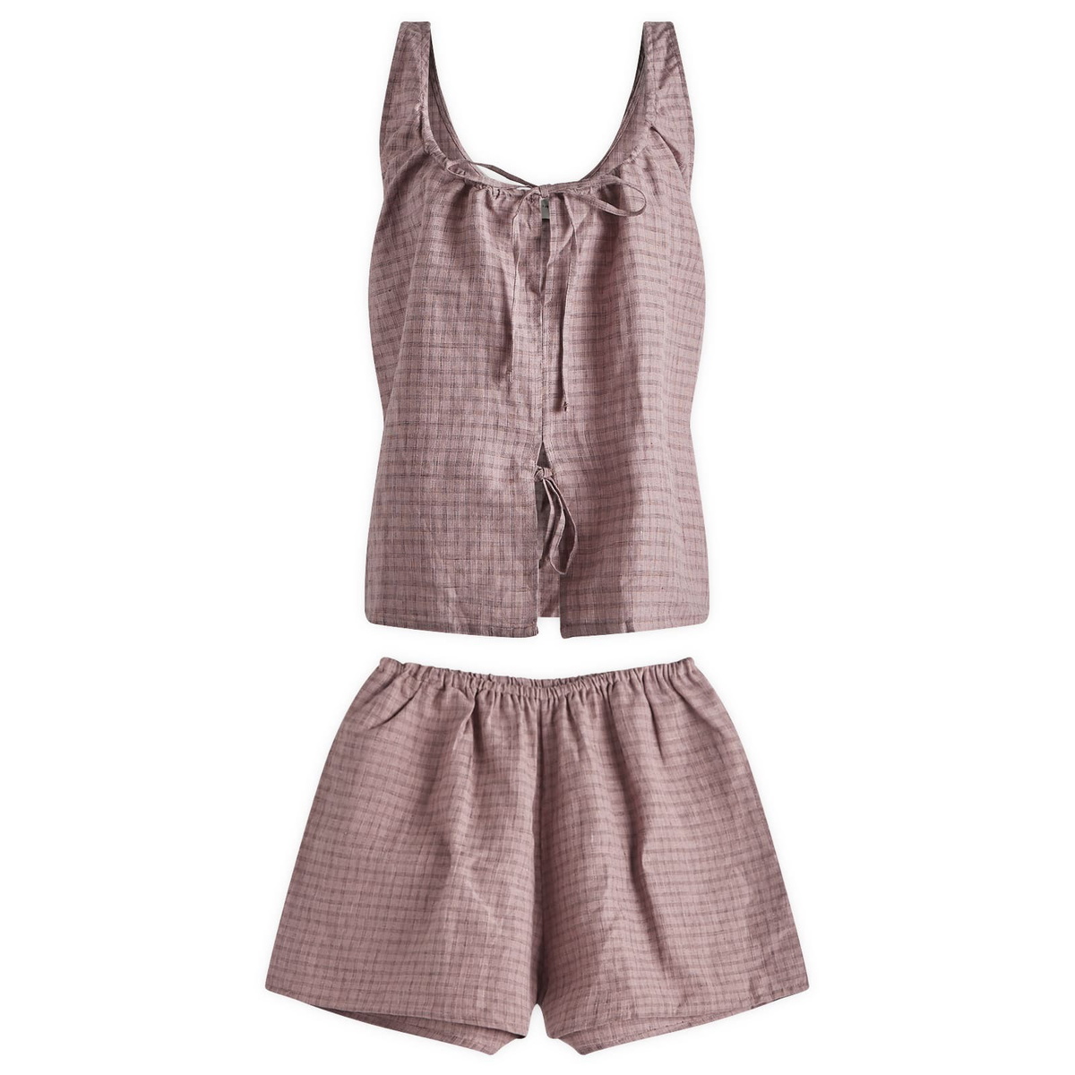 Deiji Studios Women's Open Linen Short Set in Musk Check