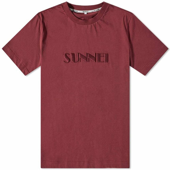 Photo: Sunnei Men's Classic Embroidered Logo T-Shirt in Bordeaux
