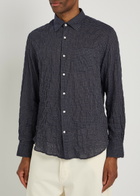 Officine Générale Beniot Checked Crinkled Cotton-blend Shirt Navy