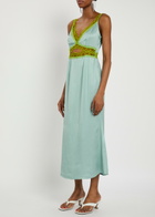 Never Fully Dressed Mimi Lace-trim Satin Midi Dress Blue