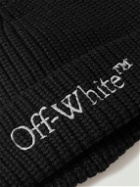 Off-White - Bookish Logo-Embroiderd Ribbed Virgin Wool Beanie