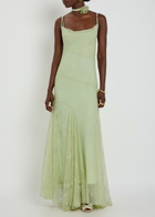 DE LA Vali Calima Asymmetric Lace Maxi Dress Light Green