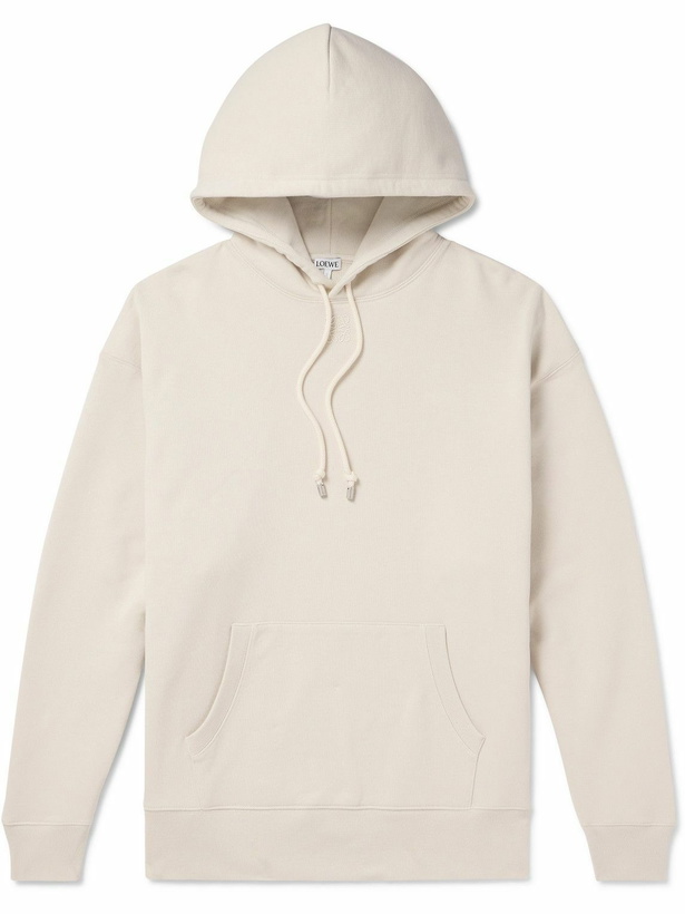 Photo: LOEWE - Logo-Embroidered Cotton-Jersey Hoodie - Neutrals