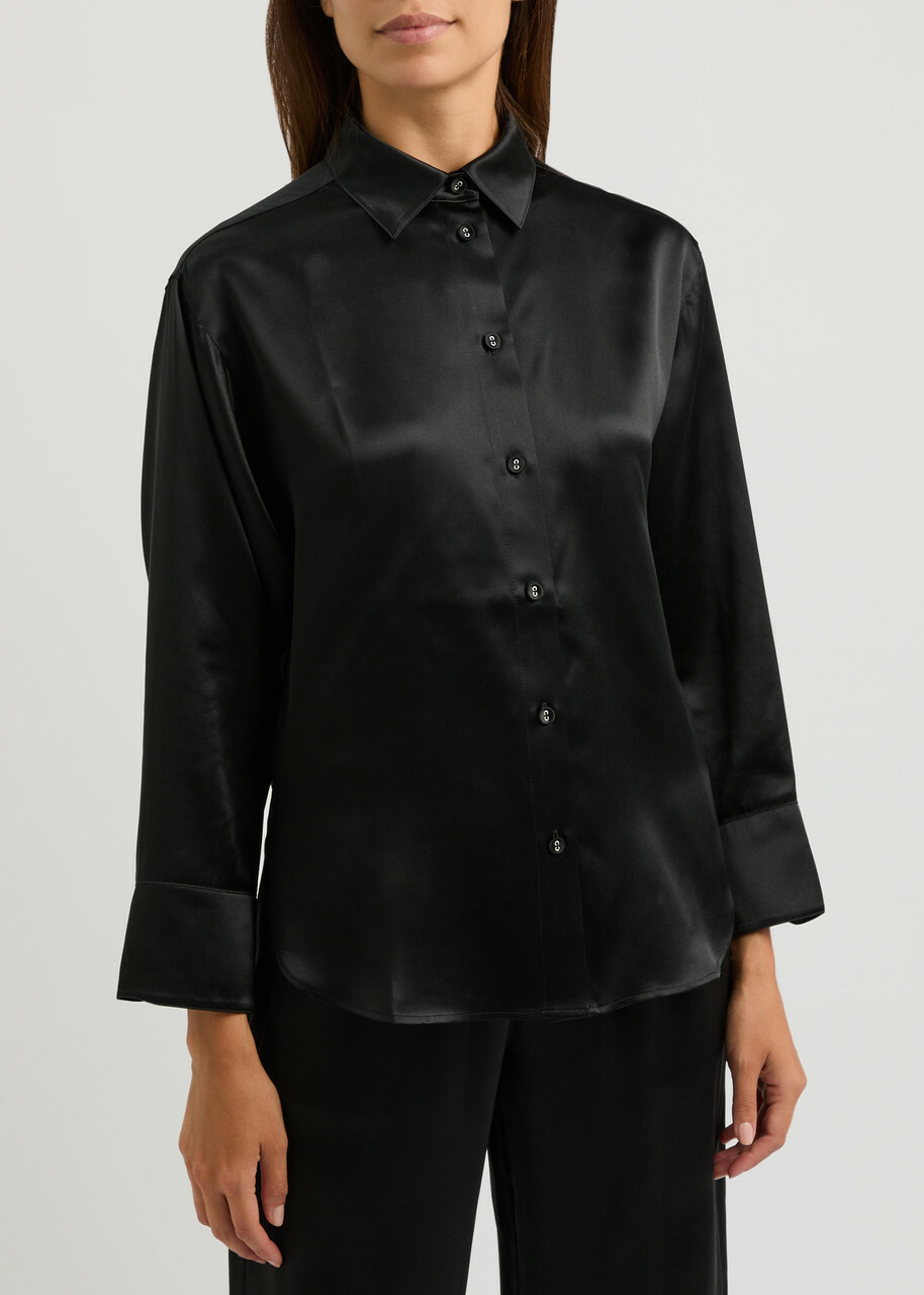 Fleur OF England Fleur du Jour Silk-satin Pyjama Shirt Black