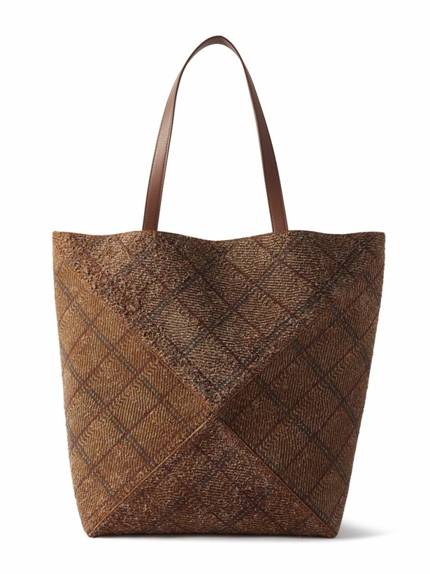 Photo: LOEWE - Puzzle Fold Extra-Large Leather-Trimmed Checked Brushed-Suede Tote Bag