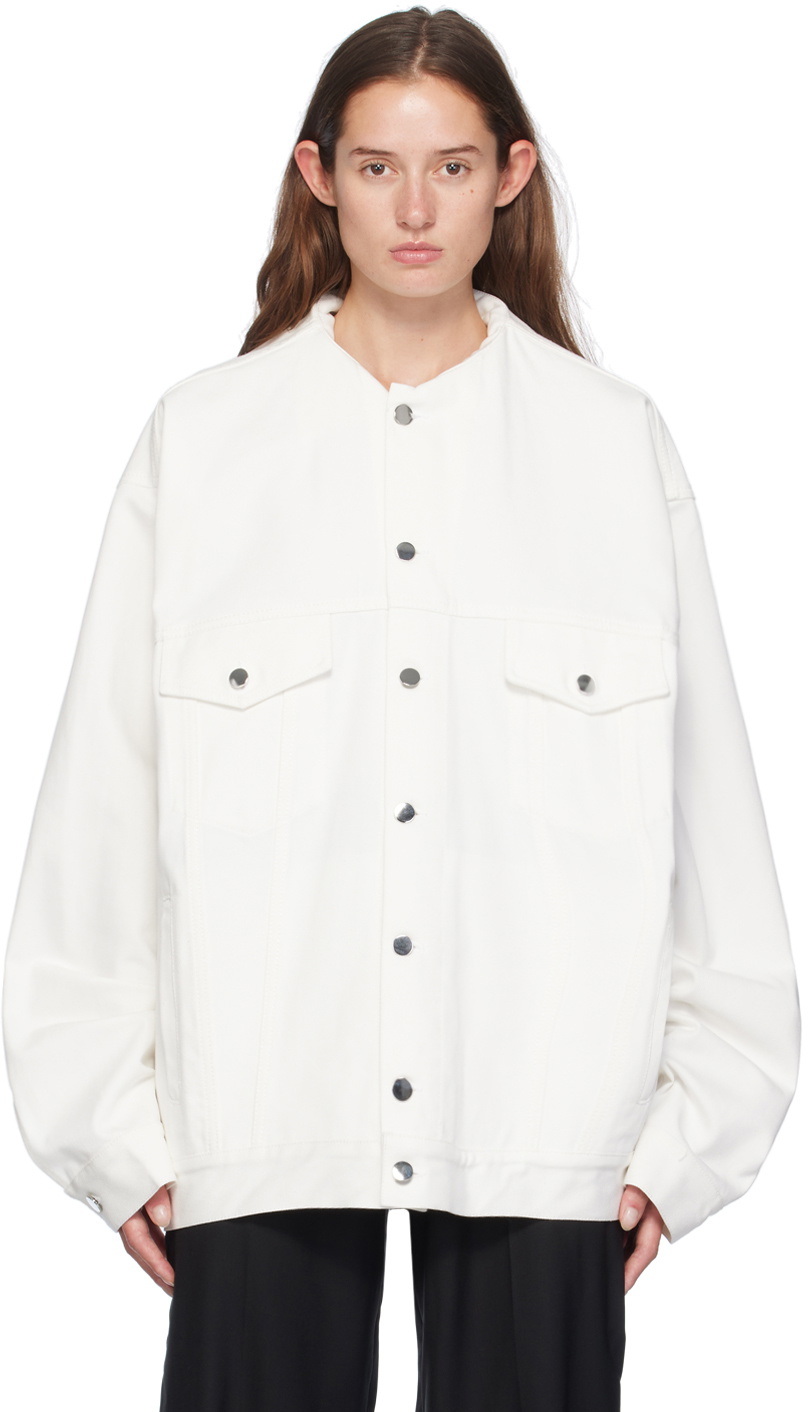 MARIE ADAM-LEENAERDT White Inserted Collar Denim Jacket