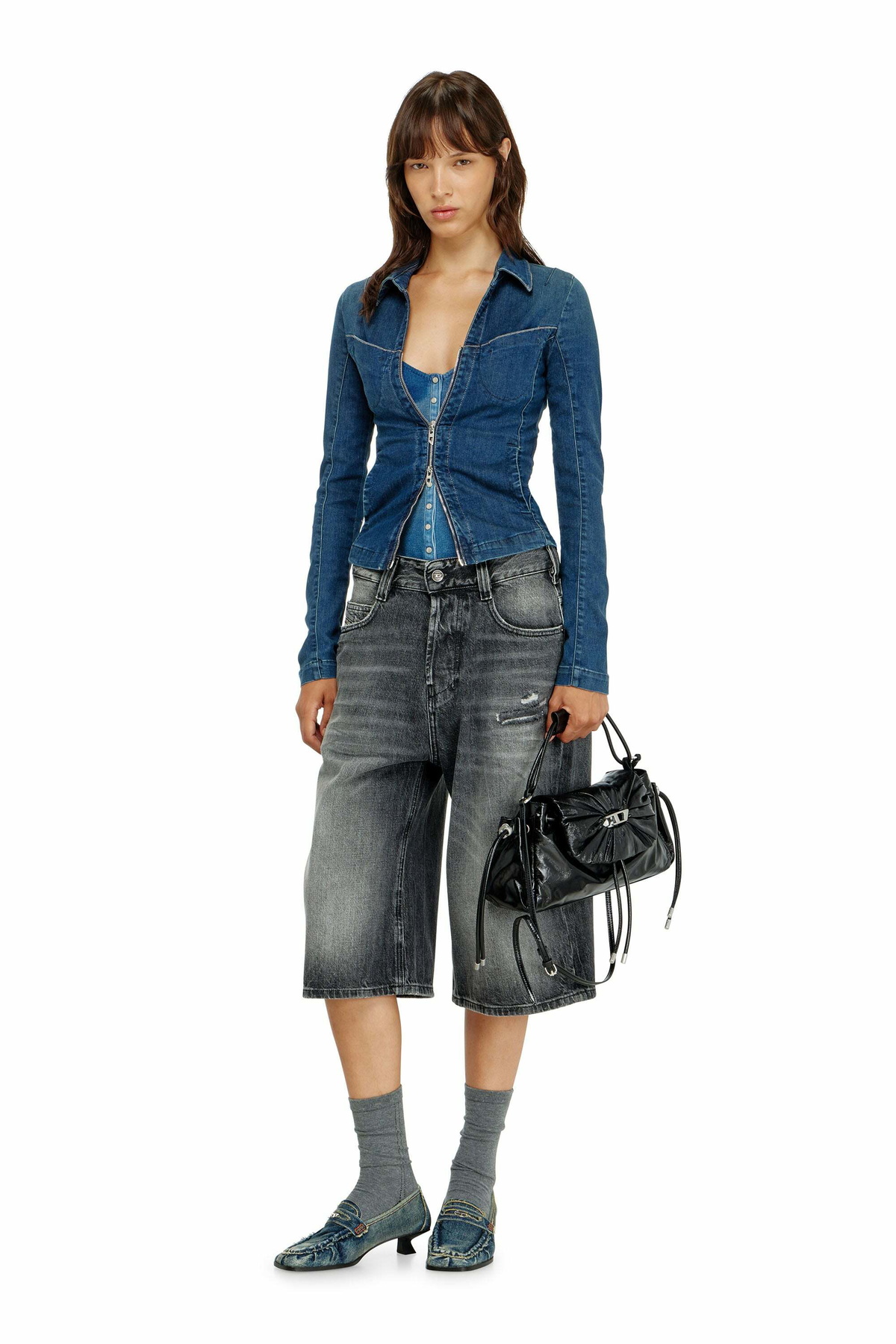 Diesel Full-zip shirt in denim - Denim Shirts Womens in Blue