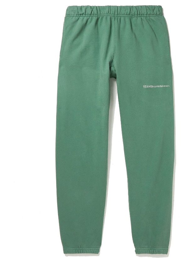 Photo: FRIENDS WITH ANIMALS - Straight-Leg Logo-Embroidered Cotton-Jersey Sweatpants - Green