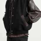 Studio Nicholson Men's Alph Leather Wool Varsity Bomber Jacket in Black/Cocoa