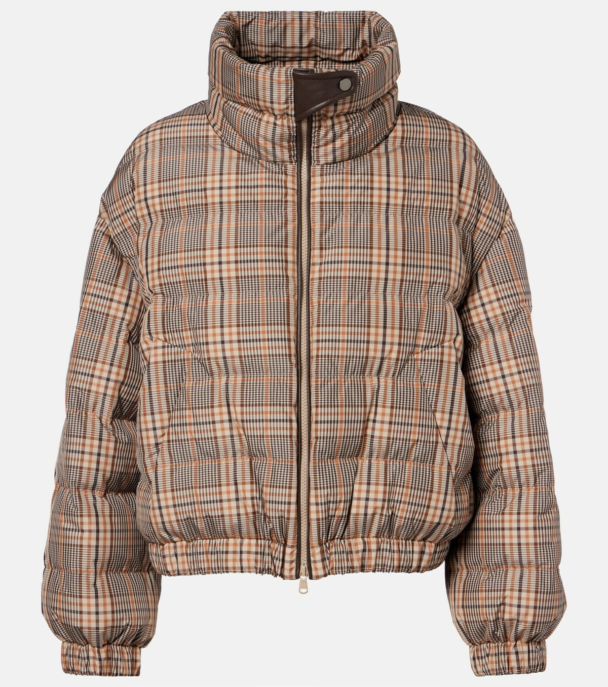 Brunello Cucinelli Checked leather-trimmed down jacket